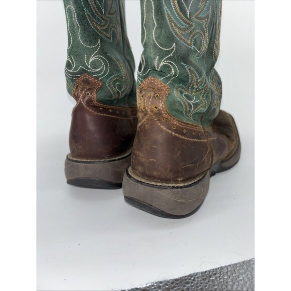 Shyanne Womens Size 9.5 Brown Green Leather Square Toe Cowboy Stockman Boots - Picture 9 of 10